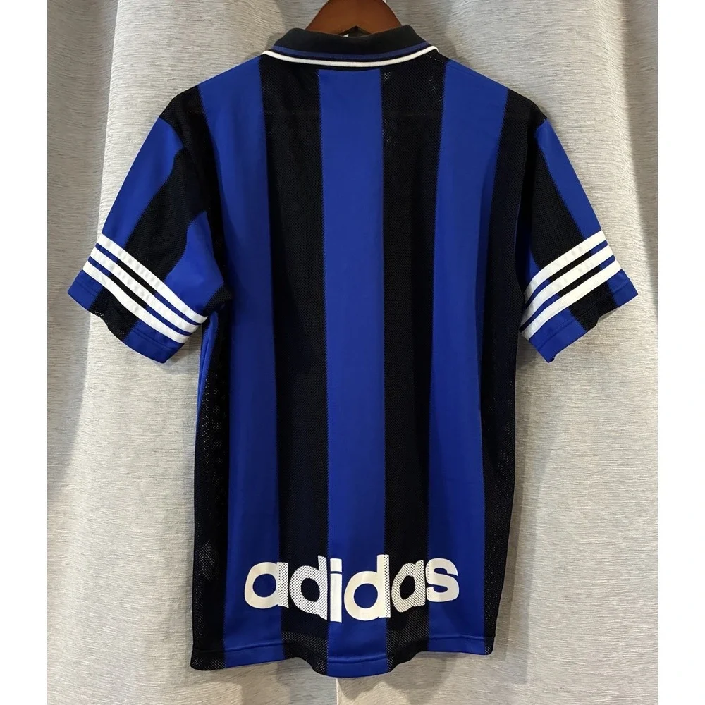 Vintage 90s Adidas Equipment Football Soccer Jersey Blue White Striped Shirt M-L